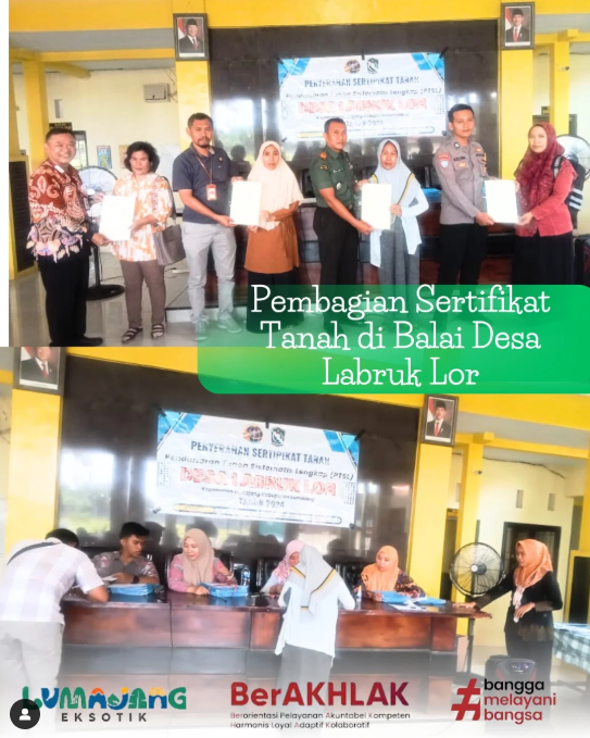 CAMAT LUMAJANG SERAHKAN SERTIFIKAT TANAH PROGRAM PTSL DI LABRUK LOR