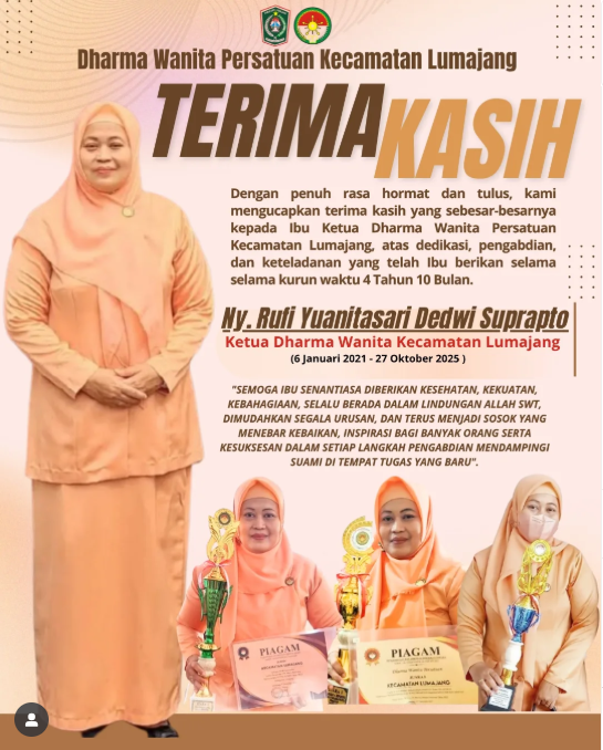 Terima Kasih kepada Ketua Dharma Wanita Persatuan Kecamatan Lumajang
