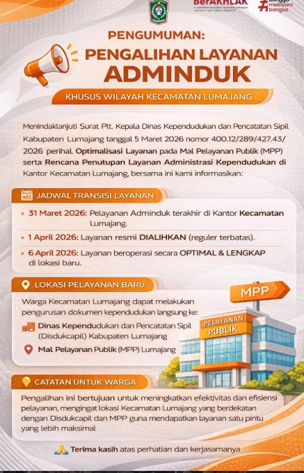 PENGUMUMAN :  PENGALIHAN LAYANAN ADMINDUK 